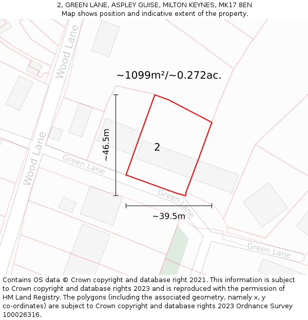 2, GREEN LANE, ASPLEY GUISE, MILTON KEYNES, MK17 8EN: Plot and title map