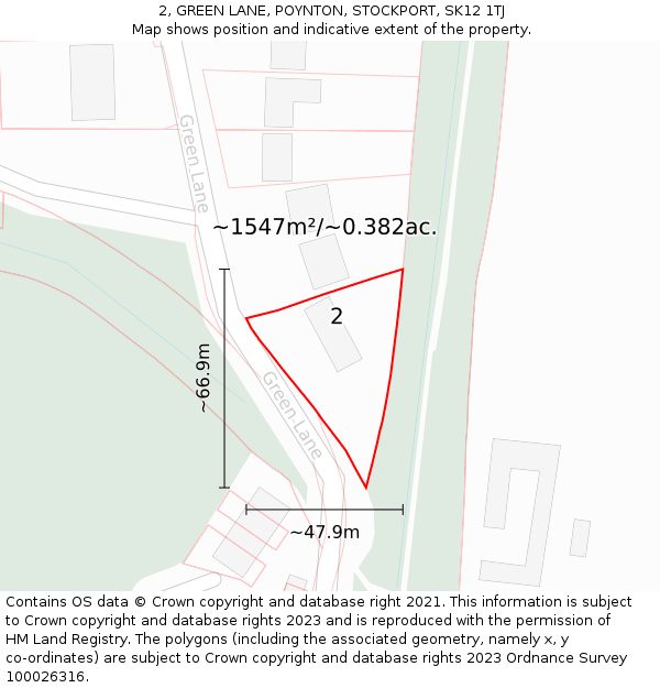 2, GREEN LANE, POYNTON, STOCKPORT, SK12 1TJ: Plot and title map