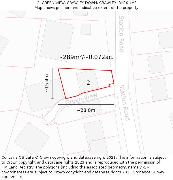 2, GREEN VIEW, CRAWLEY DOWN, CRAWLEY, RH10 4AF: Plot and title map