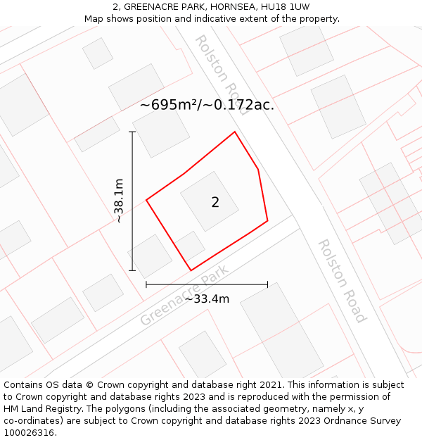 2, GREENACRE PARK, HORNSEA, HU18 1UW: Plot and title map