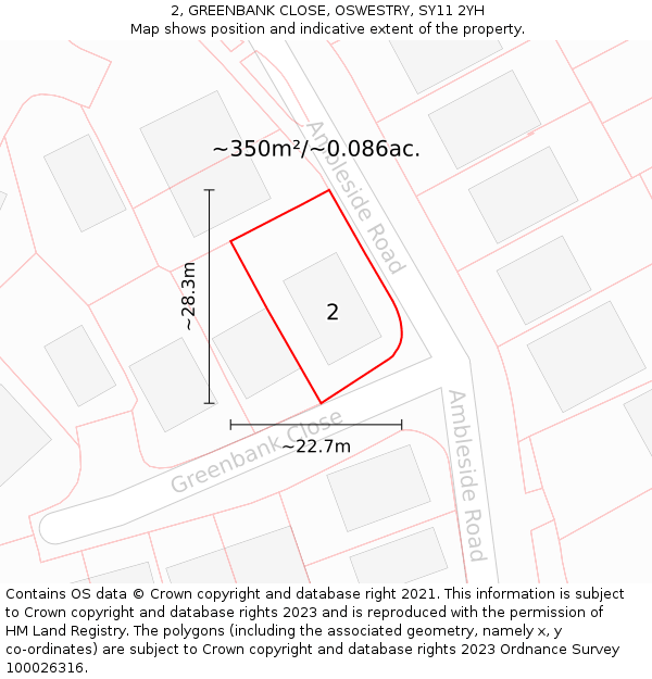 2, GREENBANK CLOSE, OSWESTRY, SY11 2YH: Plot and title map