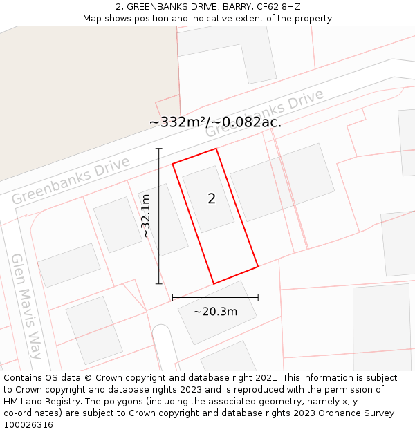 2, GREENBANKS DRIVE, BARRY, CF62 8HZ: Plot and title map