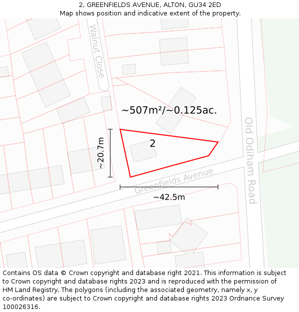 2, GREENFIELDS AVENUE, ALTON, GU34 2ED: Plot and title map