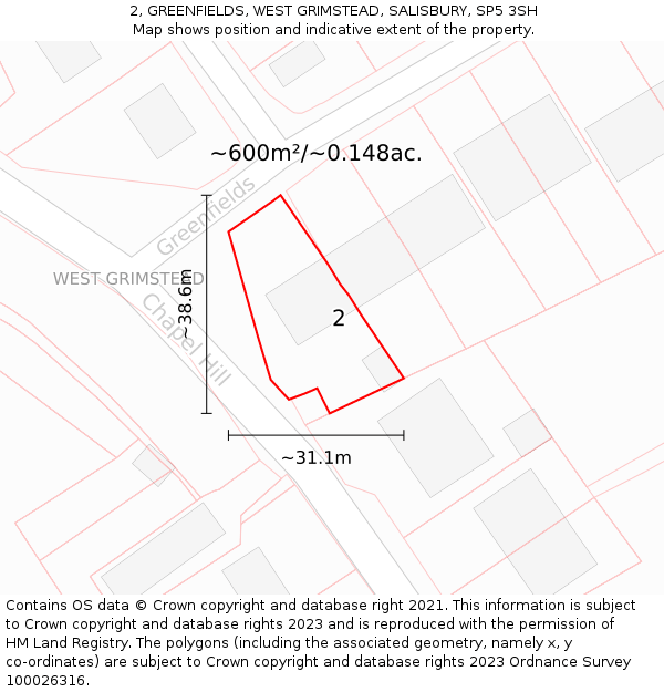 2, GREENFIELDS, WEST GRIMSTEAD, SALISBURY, SP5 3SH: Plot and title map