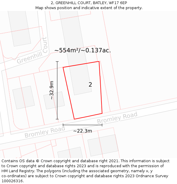 2, GREENHILL COURT, BATLEY, WF17 6EP: Plot and title map