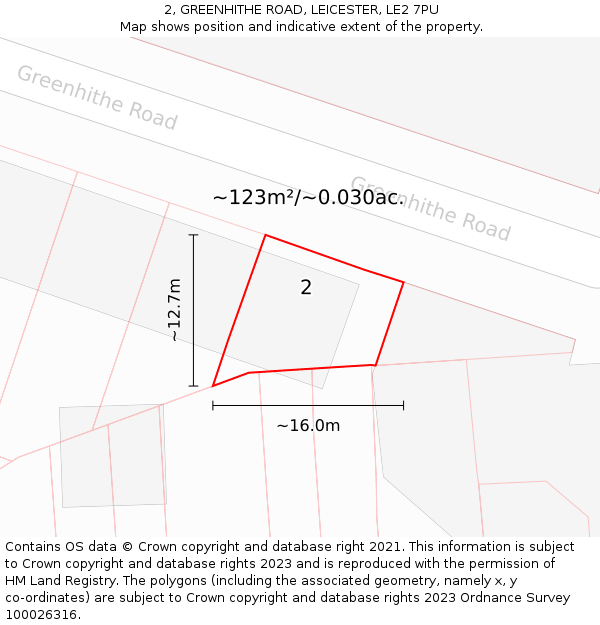 2, GREENHITHE ROAD, LEICESTER, LE2 7PU: Plot and title map