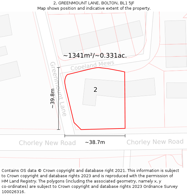 2, GREENMOUNT LANE, BOLTON, BL1 5JF: Plot and title map