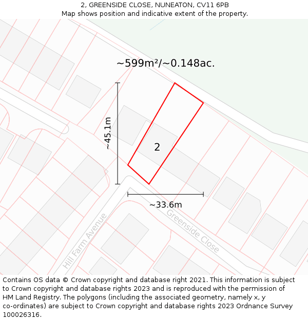 2, GREENSIDE CLOSE, NUNEATON, CV11 6PB: Plot and title map