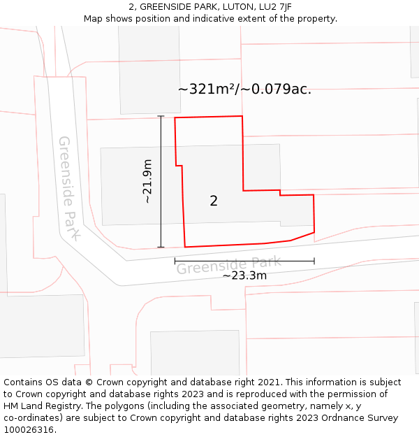 2, GREENSIDE PARK, LUTON, LU2 7JF: Plot and title map