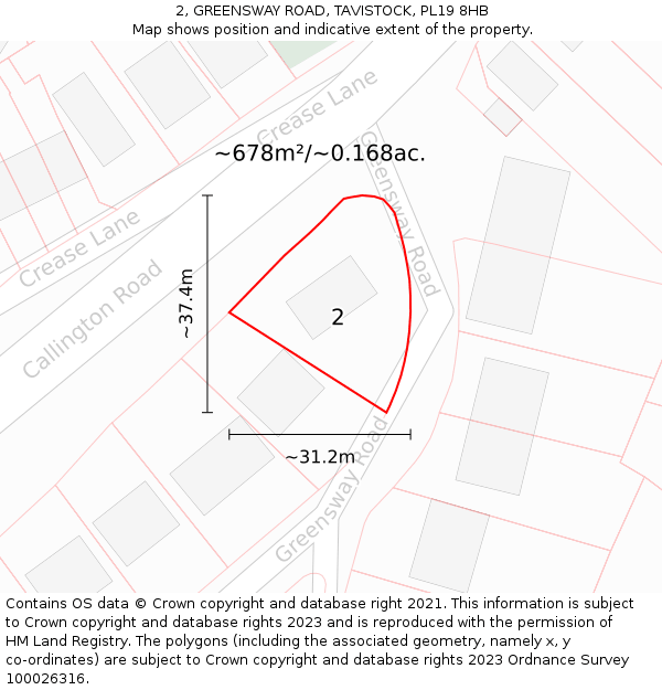 2, GREENSWAY ROAD, TAVISTOCK, PL19 8HB: Plot and title map