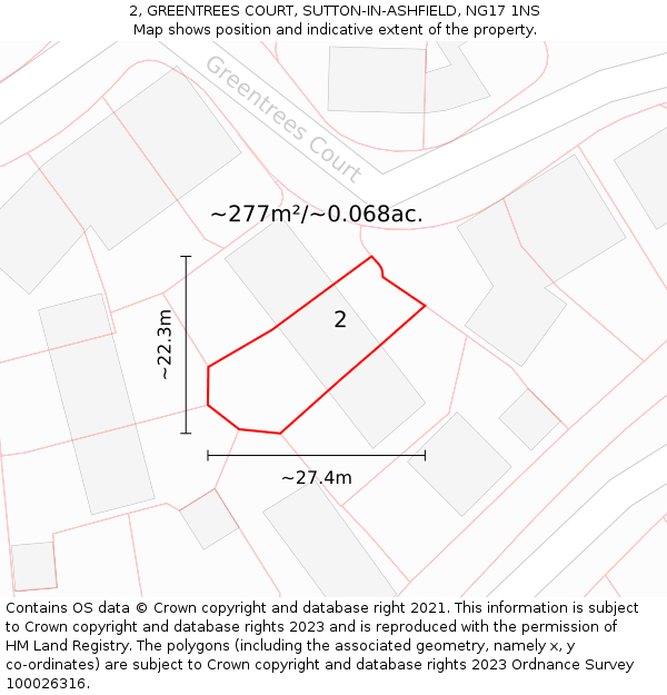 2, GREENTREES COURT, SUTTON-IN-ASHFIELD, NG17 1NS: Plot and title map