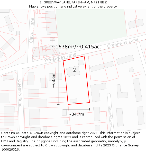 2, GREENWAY LANE, FAKENHAM, NR21 8BZ: Plot and title map