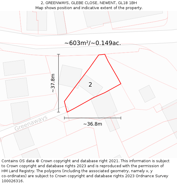 2, GREENWAYS, GLEBE CLOSE, NEWENT, GL18 1BH: Plot and title map