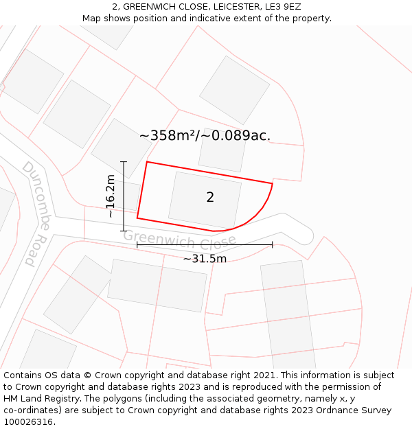 2, GREENWICH CLOSE, LEICESTER, LE3 9EZ: Plot and title map