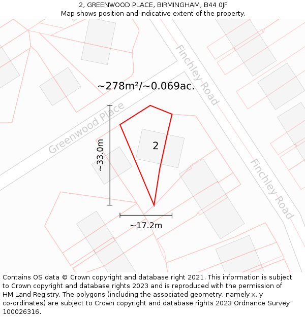 2, GREENWOOD PLACE, BIRMINGHAM, B44 0JF: Plot and title map