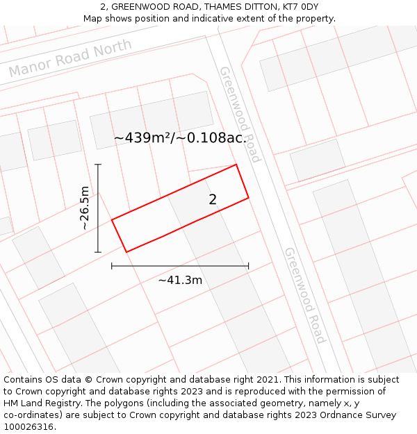 2, GREENWOOD ROAD, THAMES DITTON, KT7 0DY: Plot and title map