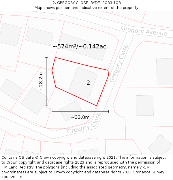 2, GREGORY CLOSE, RYDE, PO33 1QR: Plot and title map