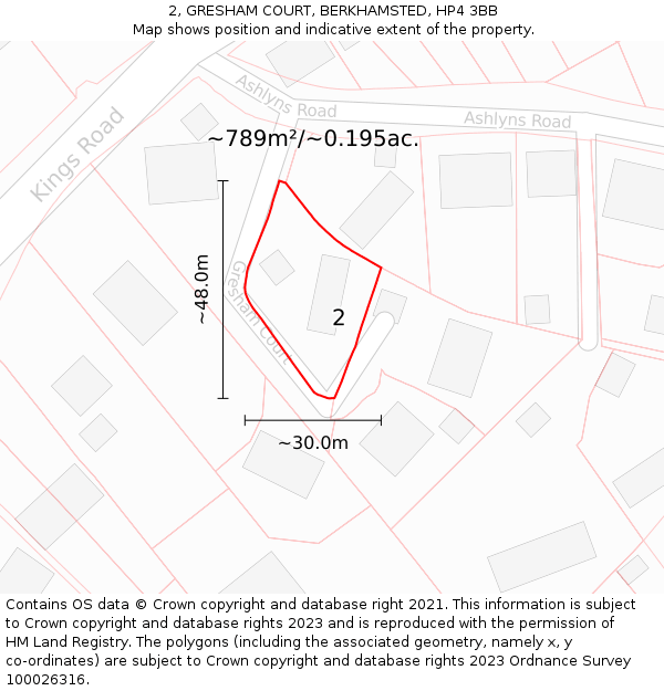 2, GRESHAM COURT, BERKHAMSTED, HP4 3BB: Plot and title map