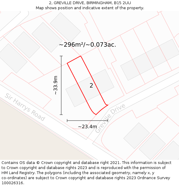 2, GREVILLE DRIVE, BIRMINGHAM, B15 2UU: Plot and title map