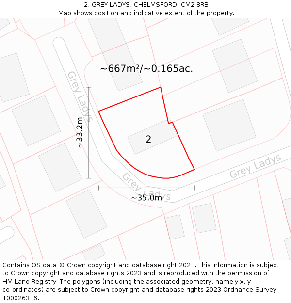 2, GREY LADYS, CHELMSFORD, CM2 8RB: Plot and title map