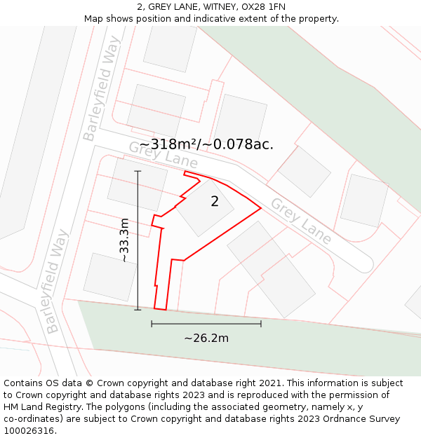 2, GREY LANE, WITNEY, OX28 1FN: Plot and title map