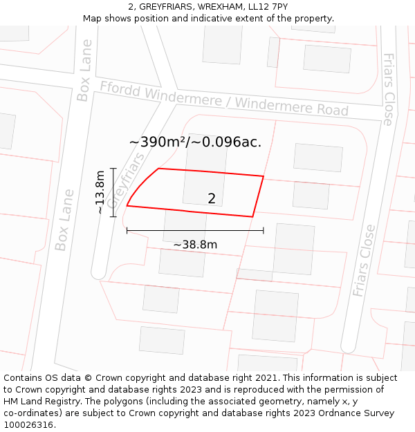 2, GREYFRIARS, WREXHAM, LL12 7PY: Plot and title map