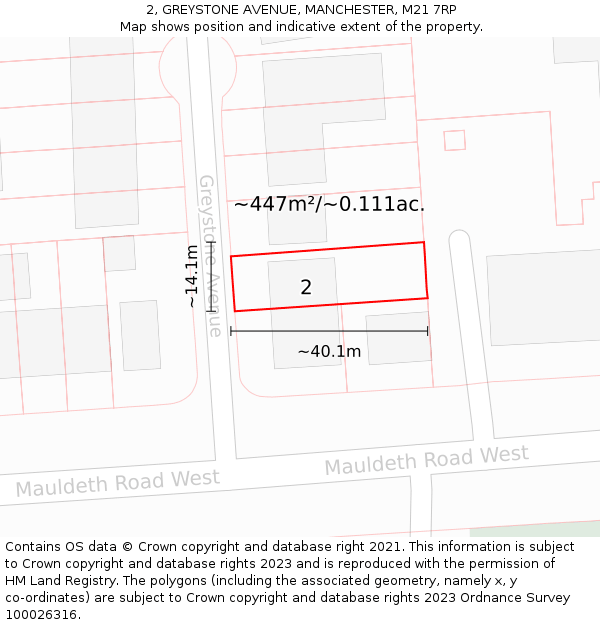 2, GREYSTONE AVENUE, MANCHESTER, M21 7RP: Plot and title map