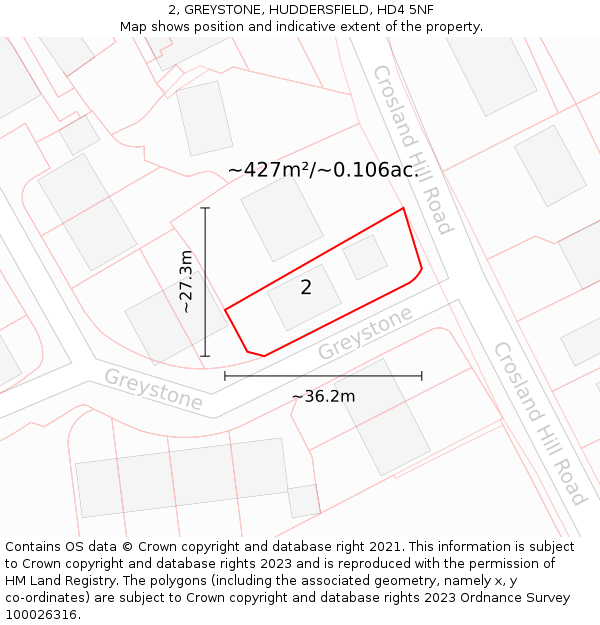 2, GREYSTONE, HUDDERSFIELD, HD4 5NF: Plot and title map