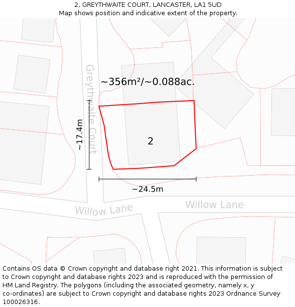 2, GREYTHWAITE COURT, LANCASTER, LA1 5UD: Plot and title map