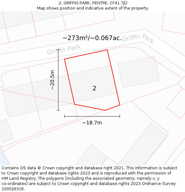 2, GRIFFIN PARK, PENTRE, CF41 7JD: Plot and title map