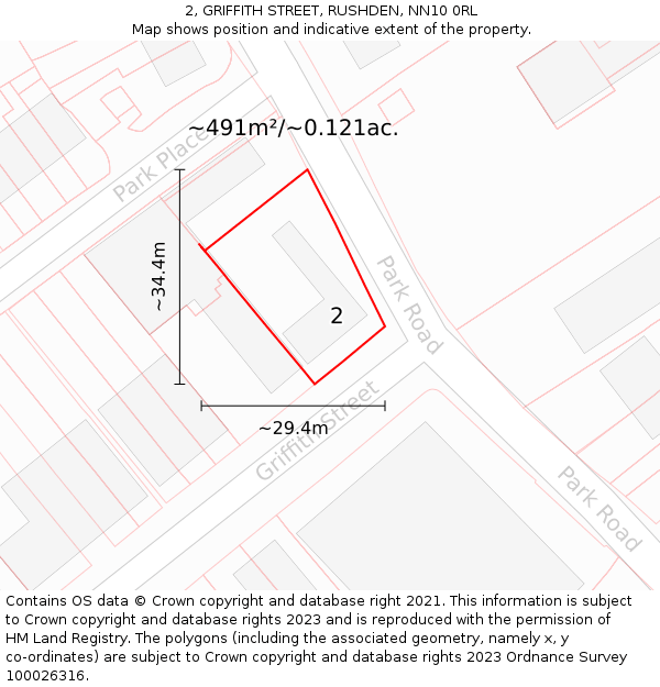 2, GRIFFITH STREET, RUSHDEN, NN10 0RL: Plot and title map