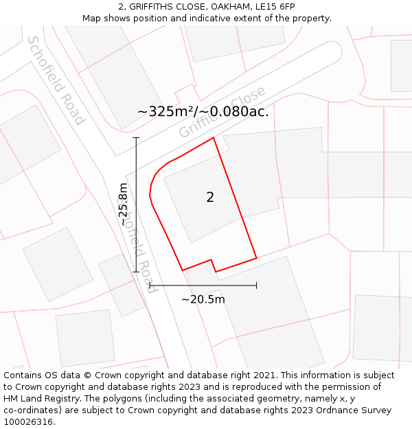 2, GRIFFITHS CLOSE, OAKHAM, LE15 6FP: Plot and title map