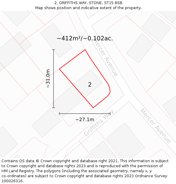 2, GRIFFITHS WAY, STONE, ST15 8SB: Plot and title map