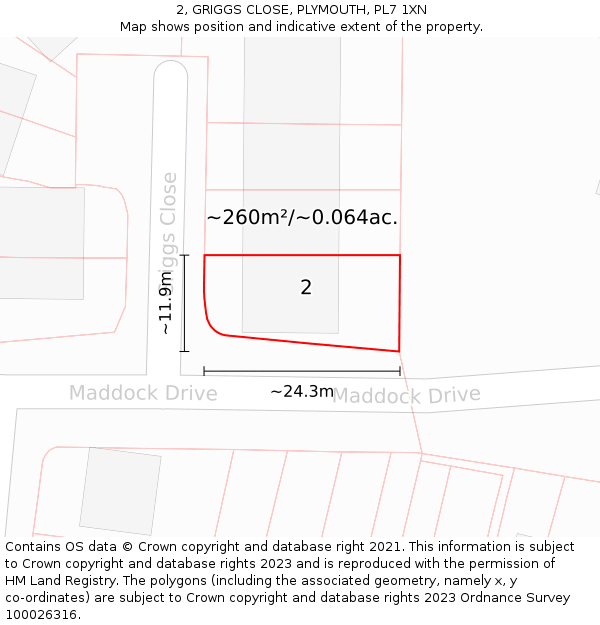 2, GRIGGS CLOSE, PLYMOUTH, PL7 1XN: Plot and title map