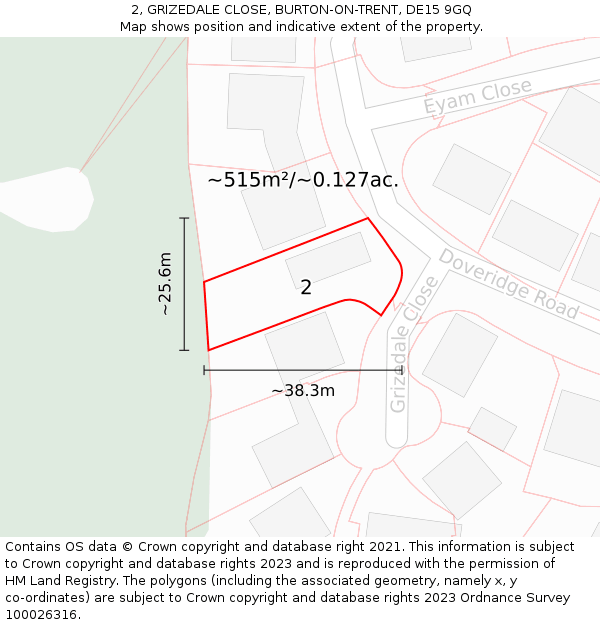 2, GRIZEDALE CLOSE, BURTON-ON-TRENT, DE15 9GQ: Plot and title map