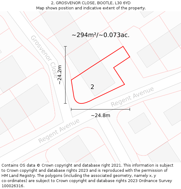 2, GROSVENOR CLOSE, BOOTLE, L30 6YD: Plot and title map