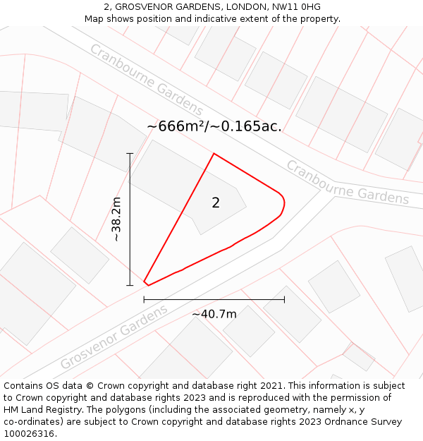 2, GROSVENOR GARDENS, LONDON, NW11 0HG: Plot and title map
