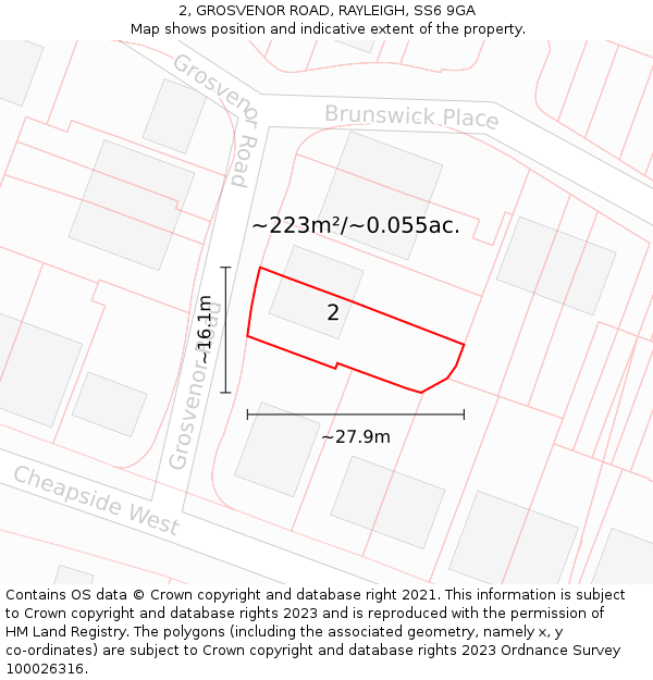 2, GROSVENOR ROAD, RAYLEIGH, SS6 9GA: Plot and title map