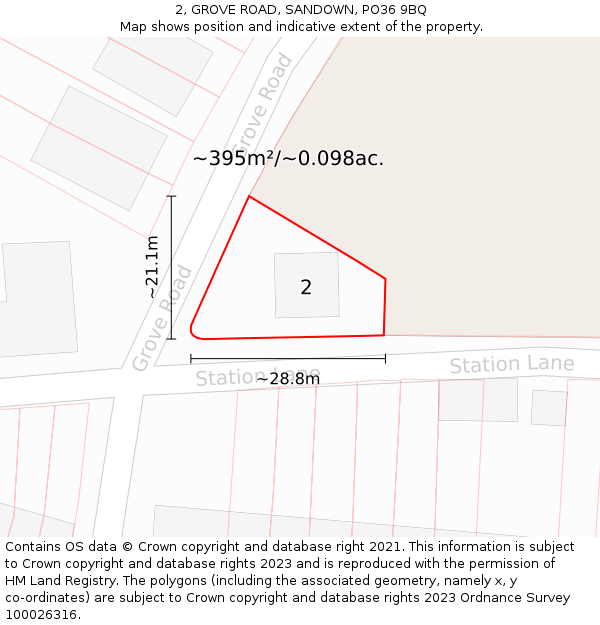 2, GROVE ROAD, SANDOWN, PO36 9BQ: Plot and title map