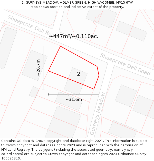 2, GURNEYS MEADOW, HOLMER GREEN, HIGH WYCOMBE, HP15 6TW: Plot and title map