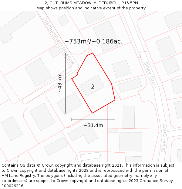 2, GUTHRUMS MEADOW, ALDEBURGH, IP15 5PN: Plot and title map