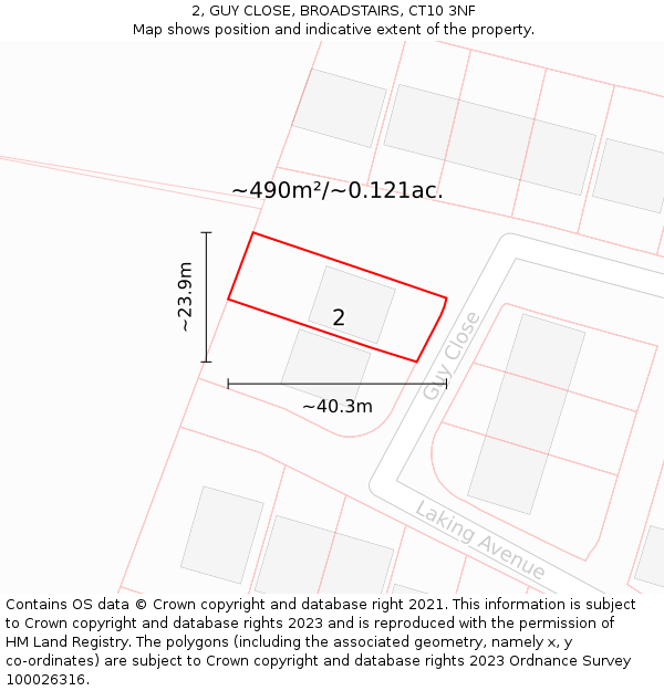 2, GUY CLOSE, BROADSTAIRS, CT10 3NF: Plot and title map