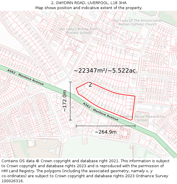 2, GWYDRIN ROAD, LIVERPOOL, L18 3HA: Plot and title map