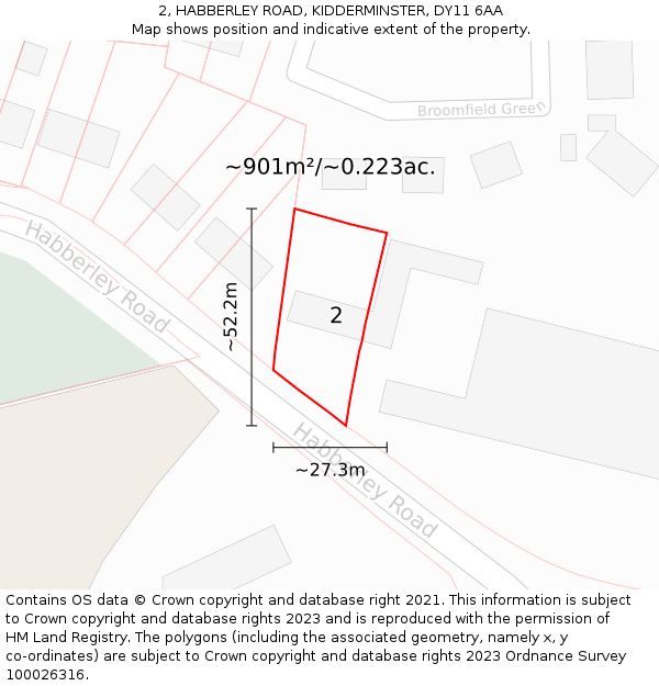 2, HABBERLEY ROAD, KIDDERMINSTER, DY11 6AA: Plot and title map