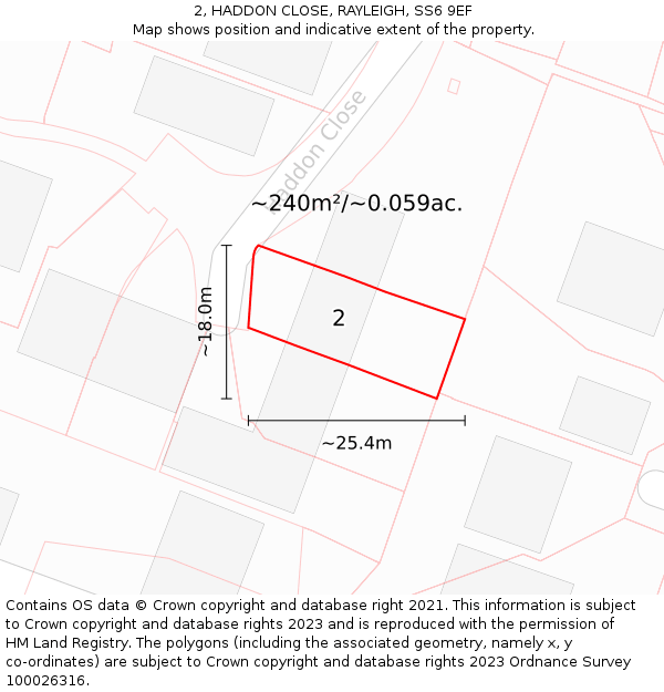 2, HADDON CLOSE, RAYLEIGH, SS6 9EF: Plot and title map