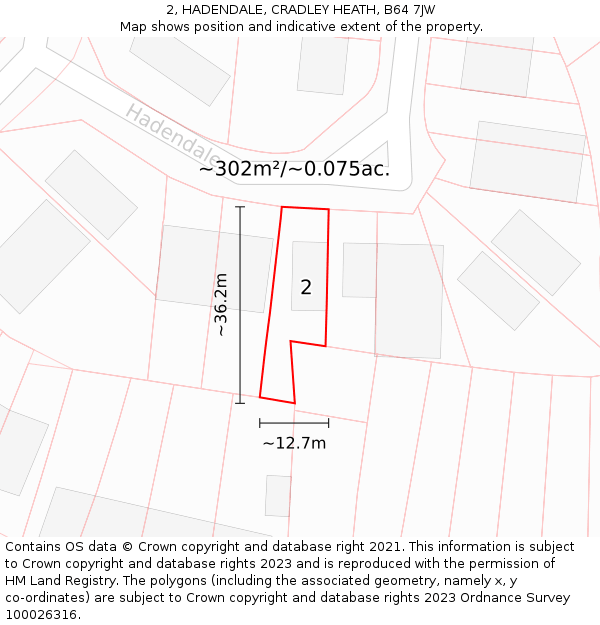 2, HADENDALE, CRADLEY HEATH, B64 7JW: Plot and title map