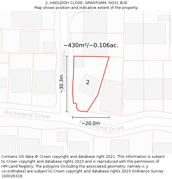 2, HADLEIGH CLOSE, GRANTHAM, NG31 8UE: Plot and title map