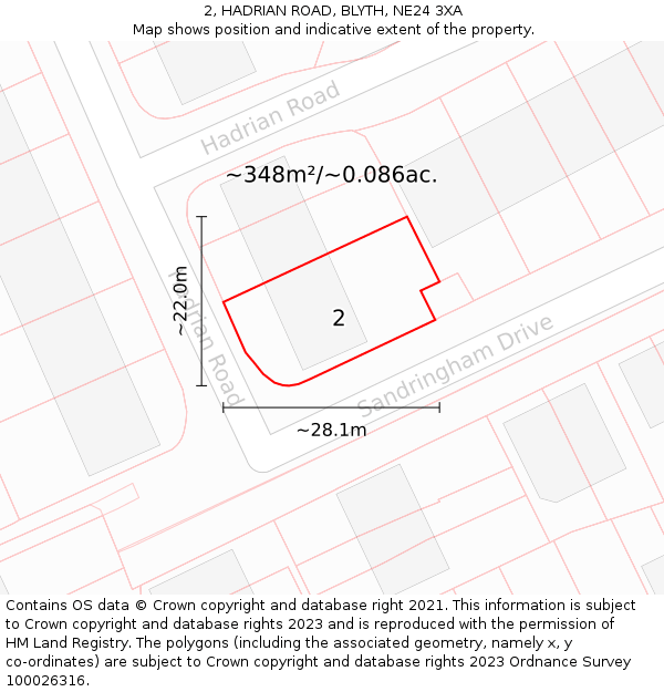 2, HADRIAN ROAD, BLYTH, NE24 3XA: Plot and title map