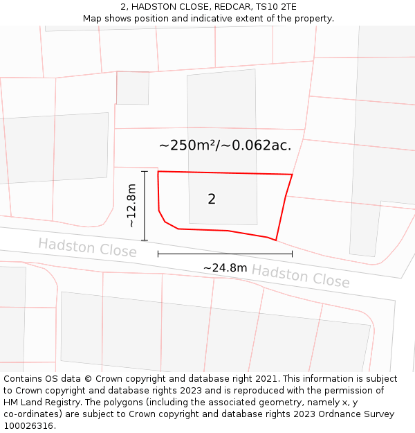 2, HADSTON CLOSE, REDCAR, TS10 2TE: Plot and title map