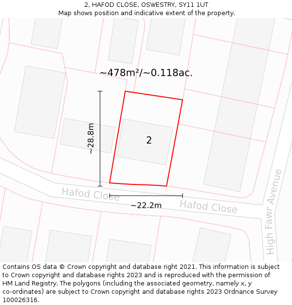 2, HAFOD CLOSE, OSWESTRY, SY11 1UT: Plot and title map